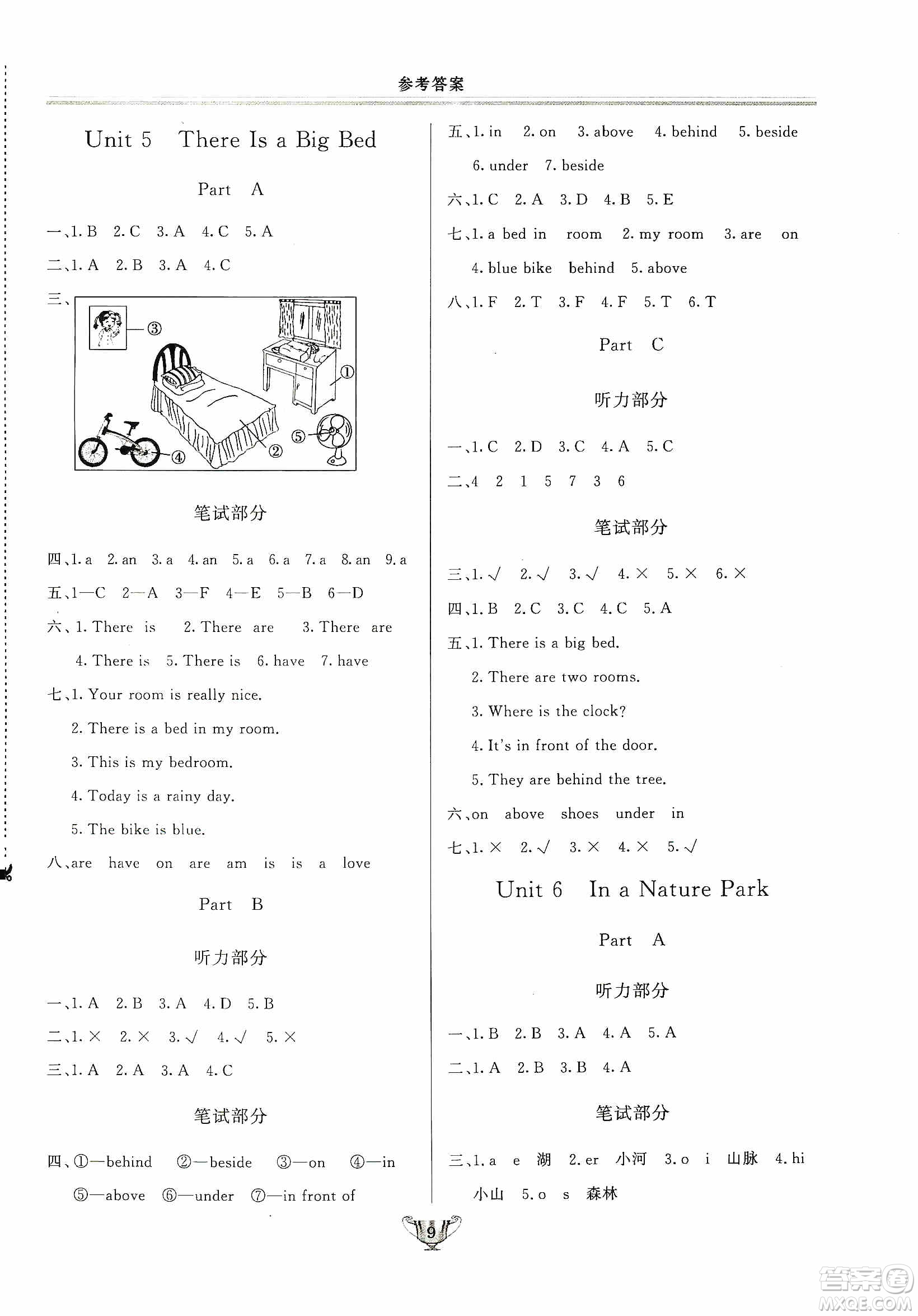 陜西人民出版社2019實(shí)驗(yàn)教材新學(xué)案五年級(jí)上冊(cè)英語(yǔ)PEP版答案