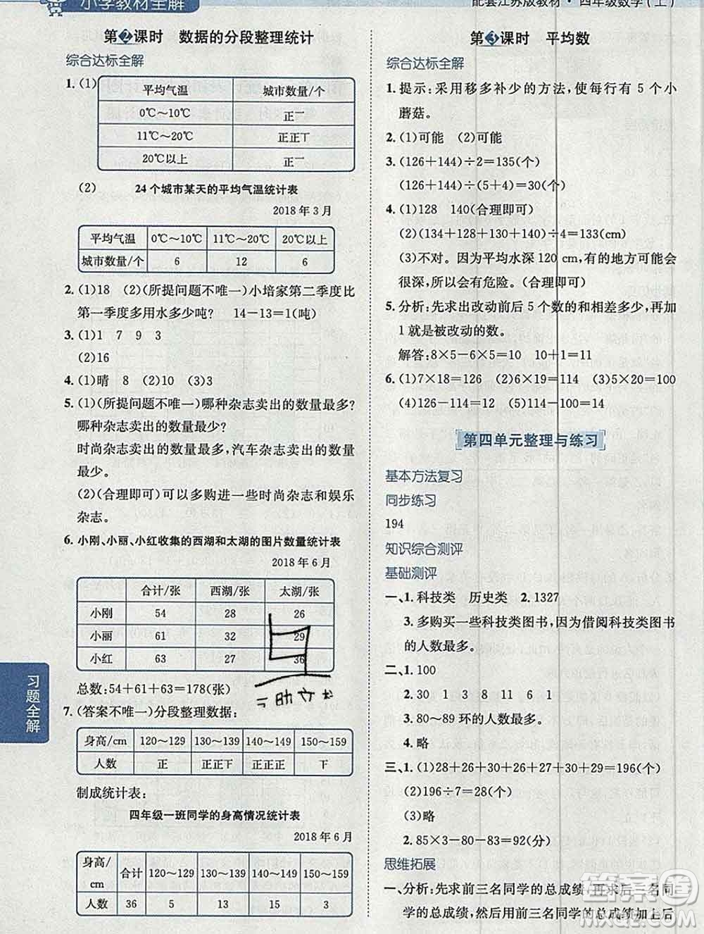 陜西人民教育出版社2019秋小學教材全解四年級數(shù)學上冊江蘇版答案