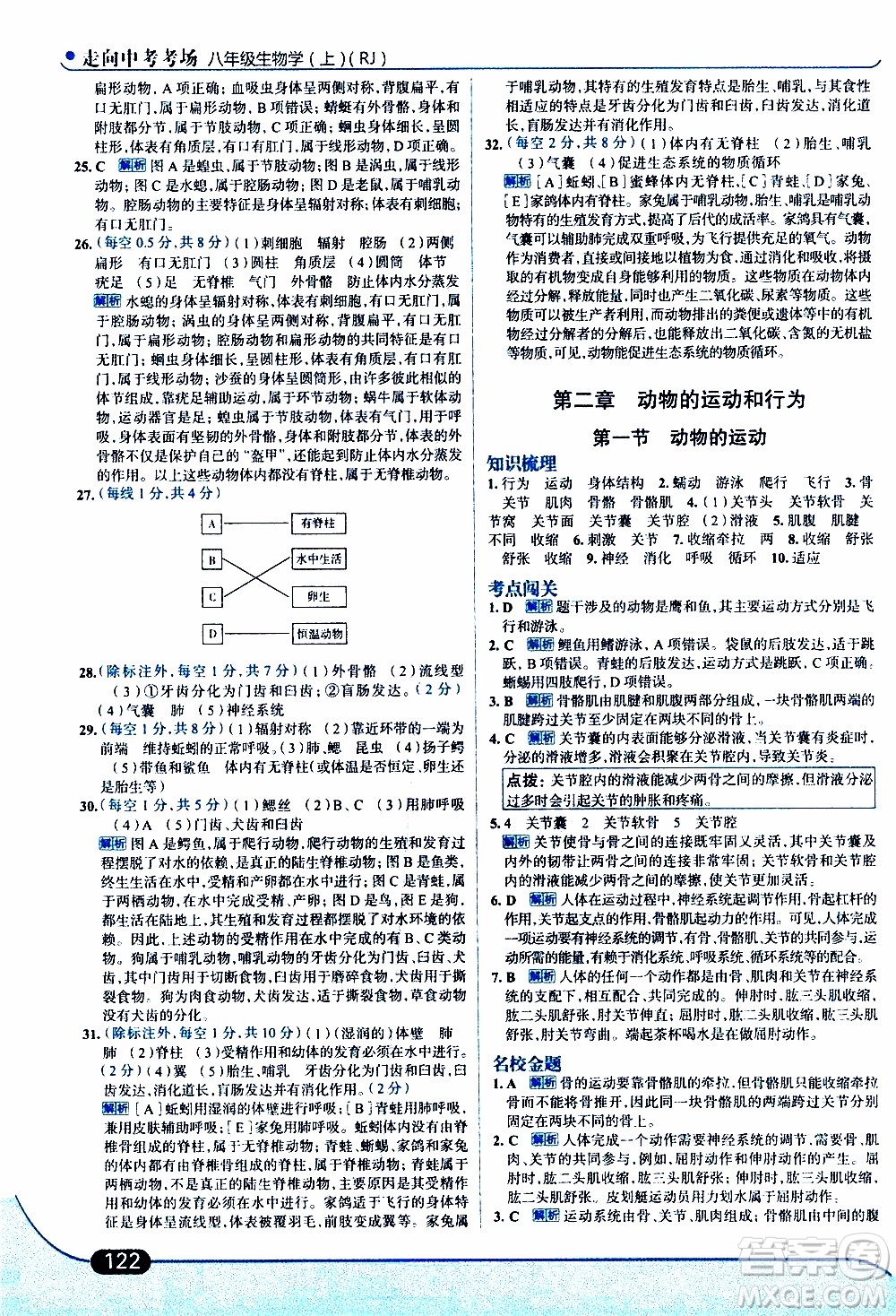 金星教育2019年走向中考考場(chǎng)八年級(jí)上生物學(xué)RJ人教版參考答案