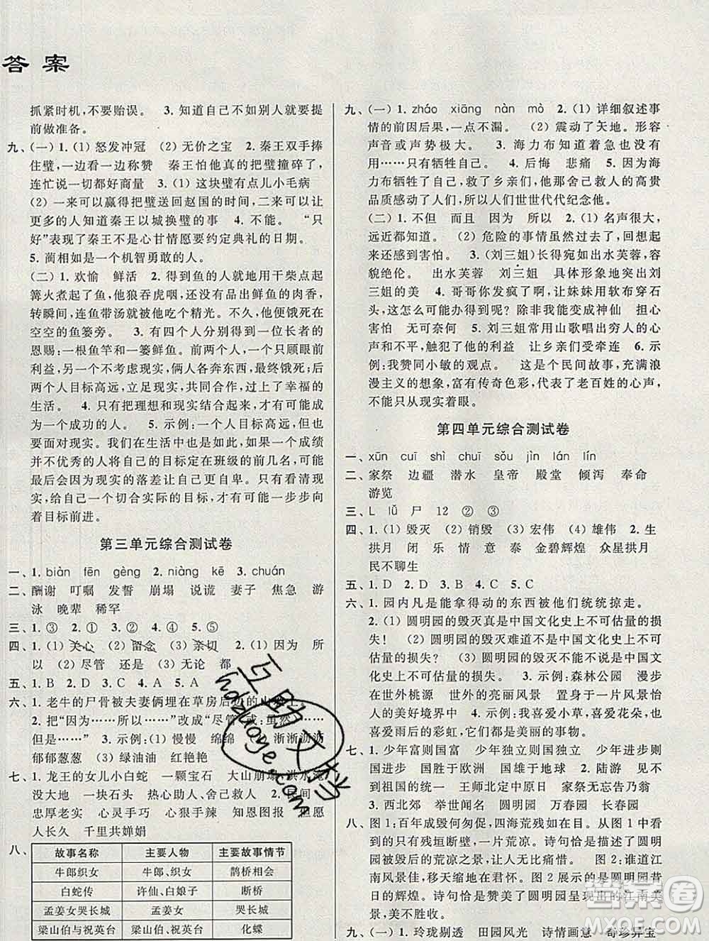 新世紀(jì)出版社2019年同步跟蹤全程檢測(cè)五年級(jí)語(yǔ)文上冊(cè)蘇教版答案