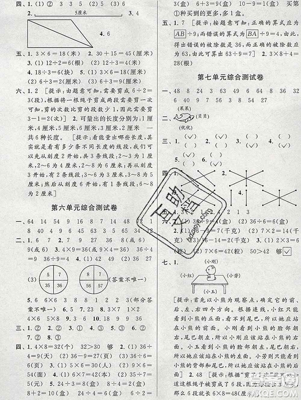 新世紀出版社2019年同步跟蹤全程檢測二年級數(shù)學上冊蘇教版答案