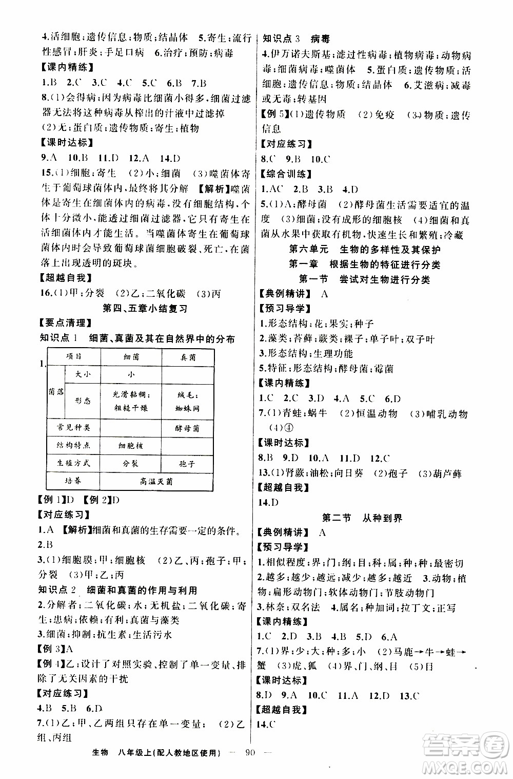 2019年黃岡金牌之路練闖考生物八年級(jí)上冊(cè)人教版參考答案