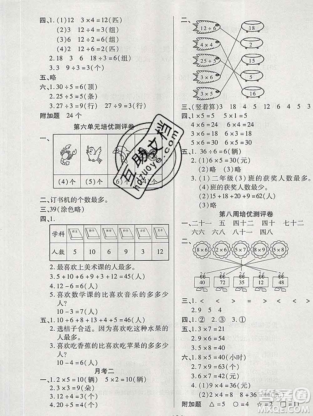 武漢大學(xué)出版社2019秋新版培優(yōu)名卷全能卷二年級(jí)數(shù)學(xué)冀教版B版答案