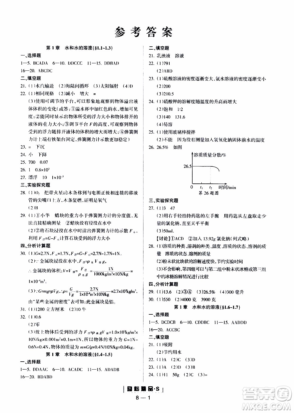 勵(lì)耘書業(yè)2019年勵(lì)耘活頁(yè)八年級(jí)上冊(cè)科學(xué)浙教版參考答案