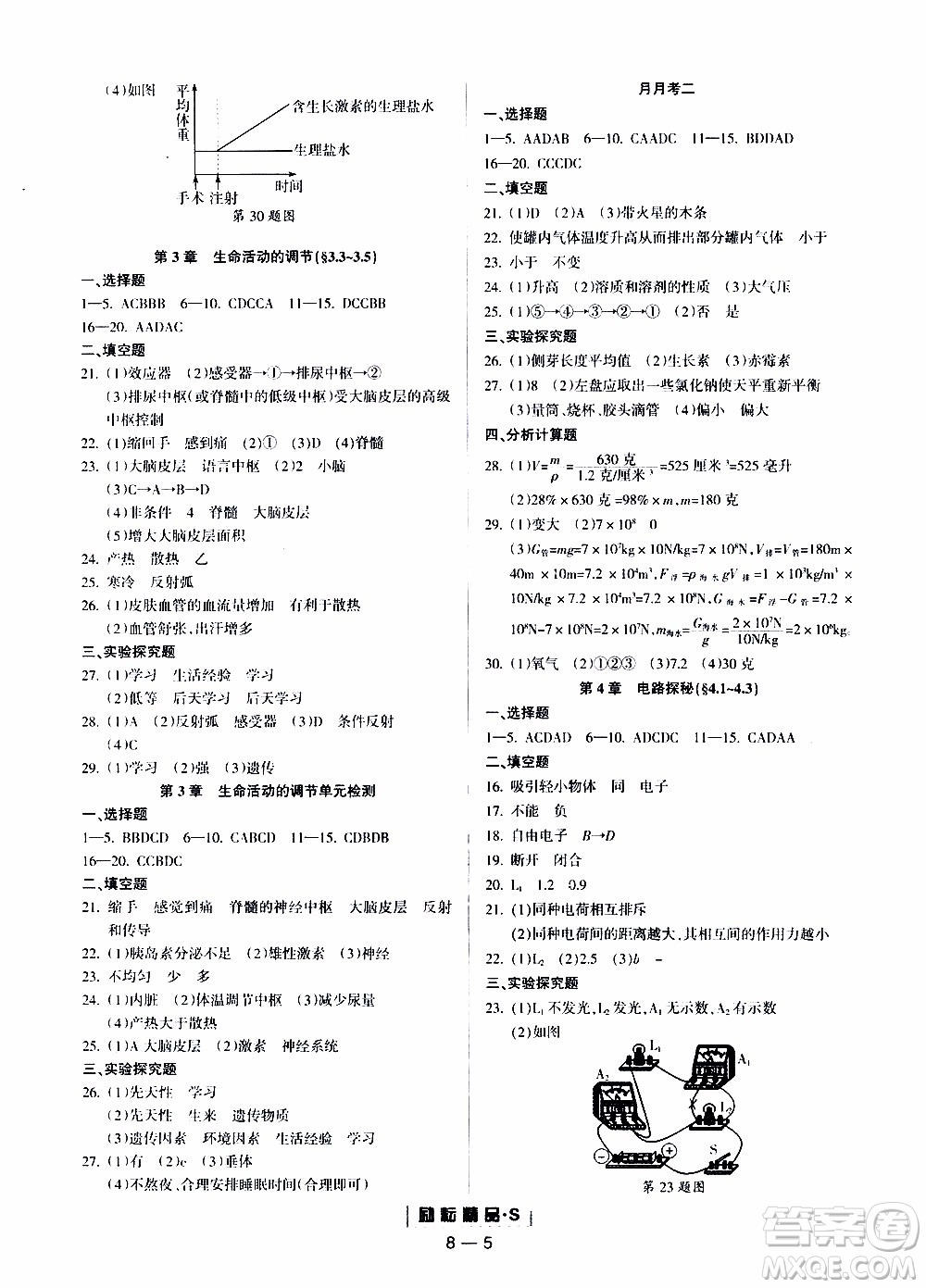 勵(lì)耘書業(yè)2019年勵(lì)耘活頁(yè)八年級(jí)上冊(cè)科學(xué)浙教版參考答案