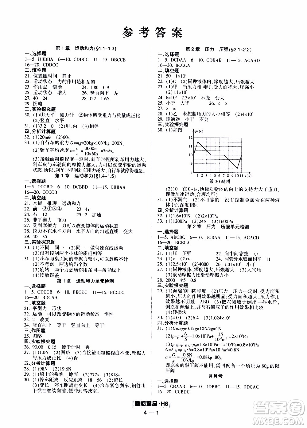 勵(lì)耘書(shū)業(yè)2019年勵(lì)耘活頁(yè)八年級(jí)上冊(cè)科學(xué)華師大版參考答案