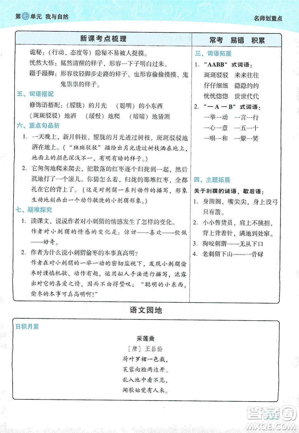 2019典中點(diǎn)名師劃重點(diǎn)三年級(jí)語(yǔ)文上冊(cè)人教版答案