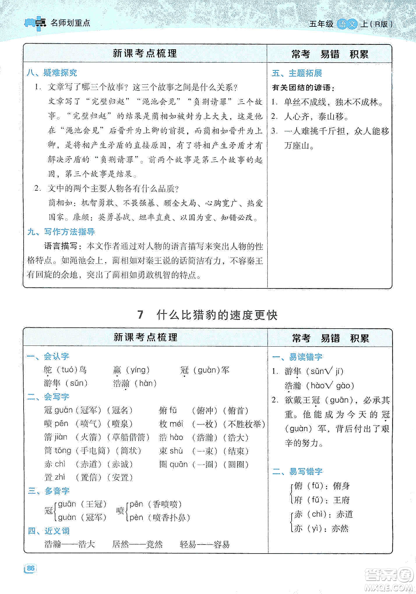 2019典中點(diǎn)名師劃重點(diǎn)五年級(jí)語文上冊(cè)人教版答案