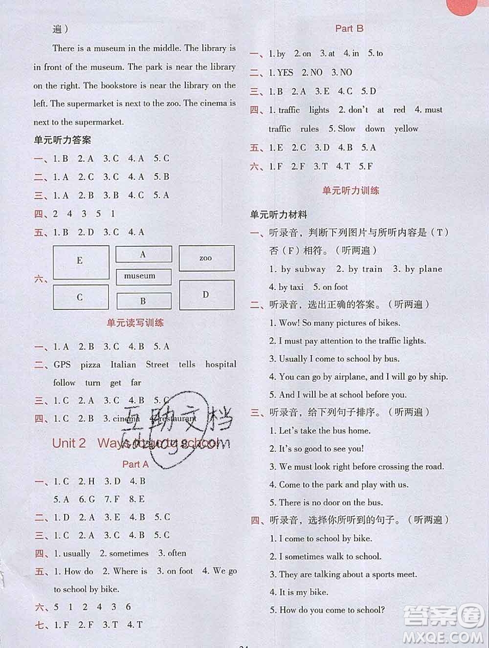 吉林出版集團(tuán)股份有限公司2019年學(xué)霸成長(zhǎng)課堂六年級(jí)英語(yǔ)人教版答案