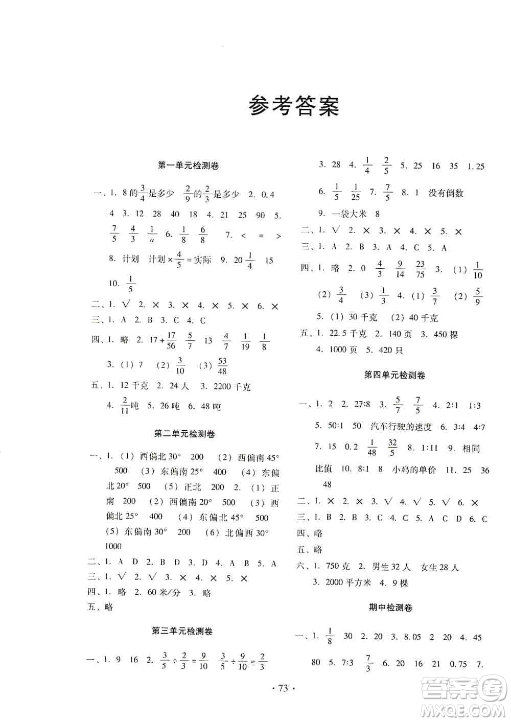 云南教育出版社2019金牌試卷秋一線名師提優(yōu)試卷六年級(jí)數(shù)學(xué)上冊(cè)答案