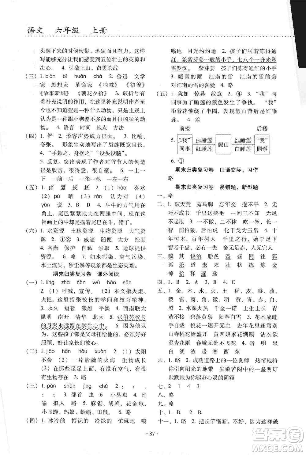 云南教育出版社2019金牌試卷秋一線名師提優(yōu)試卷六年級語文上冊人教版答案