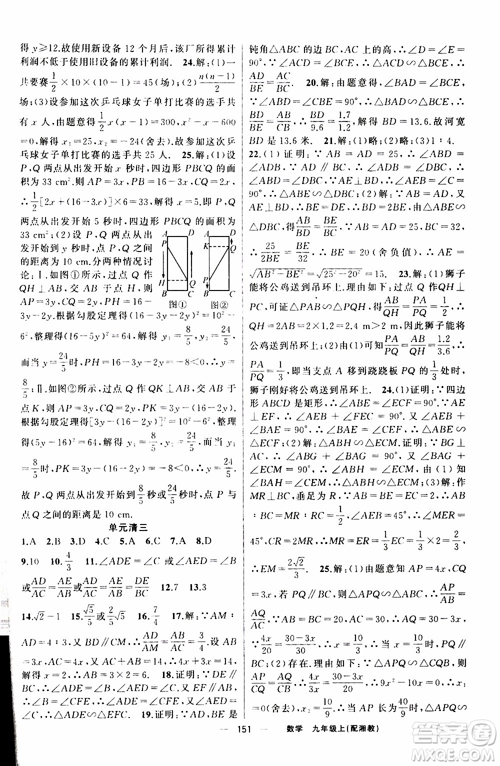 2019年我的書(shū)會(huì)講課四清導(dǎo)航數(shù)學(xué)九年級(jí)上湘教版參考答案