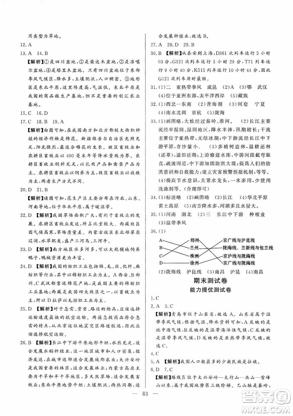 山東文藝出版社2019初中單元提優(yōu)測試卷八年級地理上冊湘教版答案