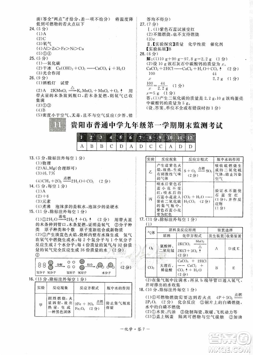 西藏人民出版社天利38套2019-2020初中名校期末聯(lián)考測試卷化學(xué)九年級第一學(xué)期人教版答案