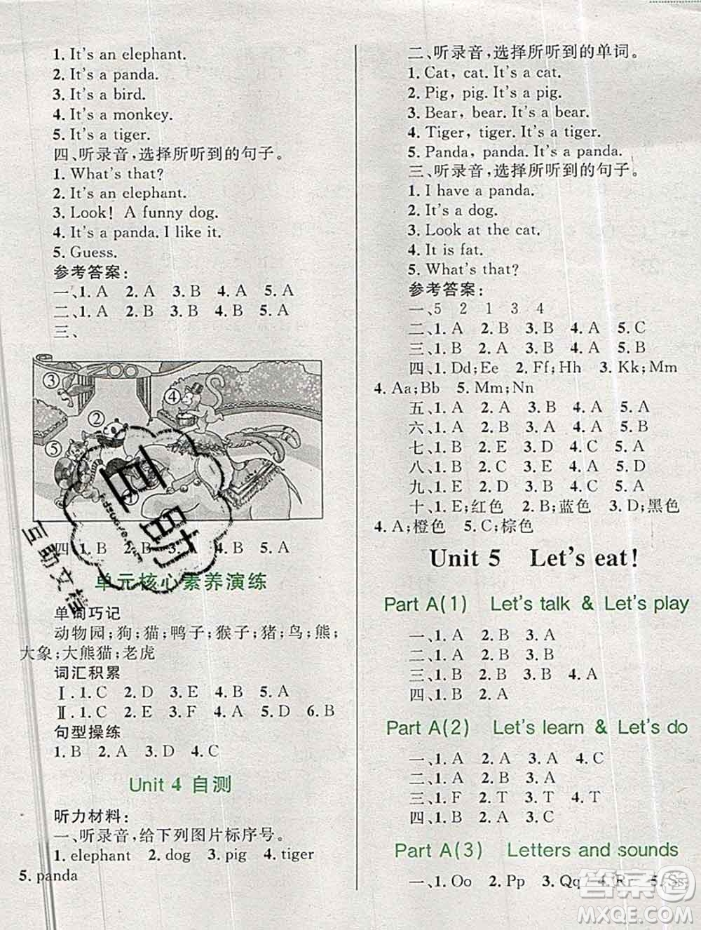 2019年小學(xué)同步考優(yōu)化設(shè)計小超人作業(yè)本三年級英語上冊人教版答案