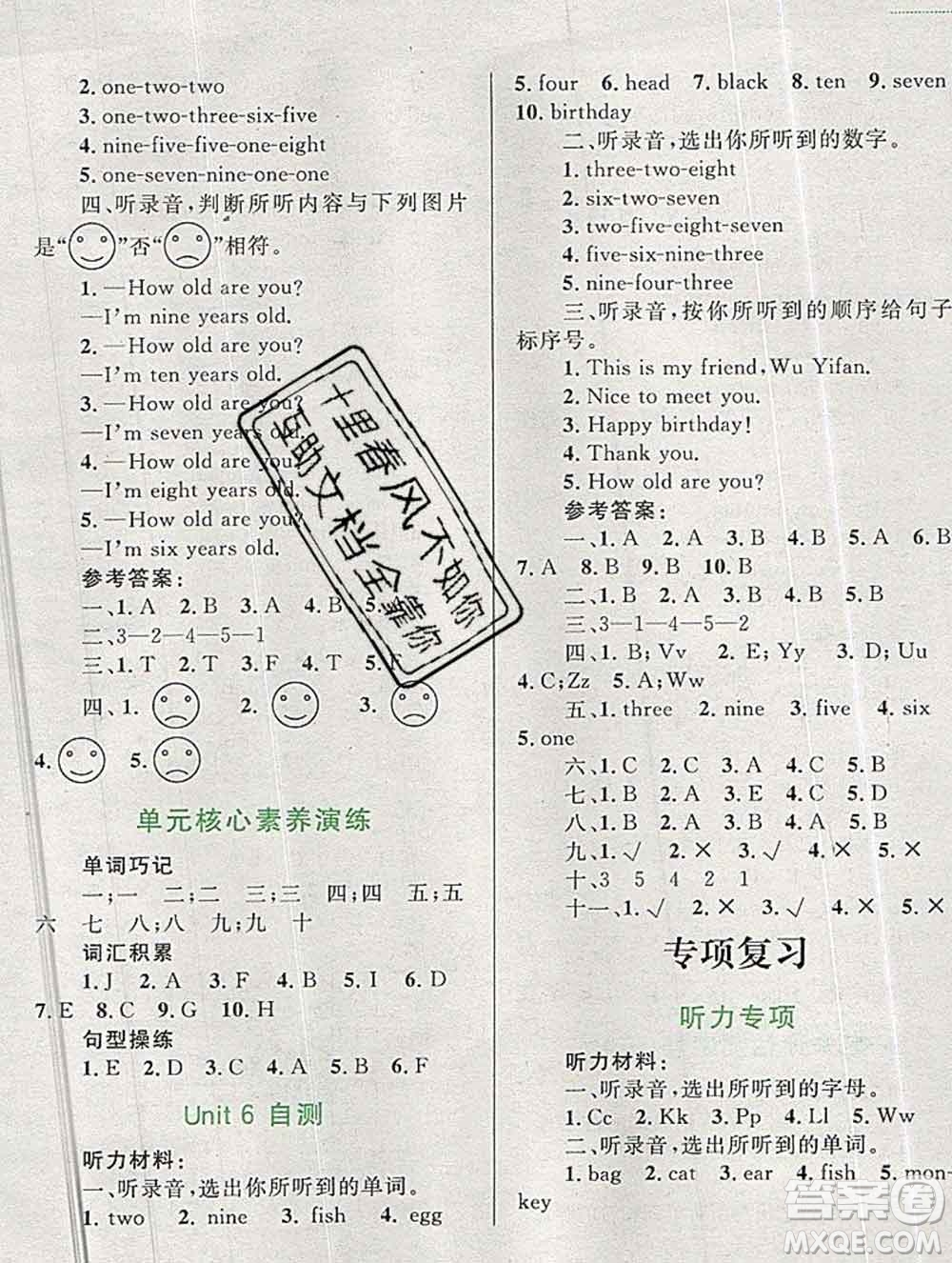 2019年小學(xué)同步考優(yōu)化設(shè)計小超人作業(yè)本三年級英語上冊人教版答案