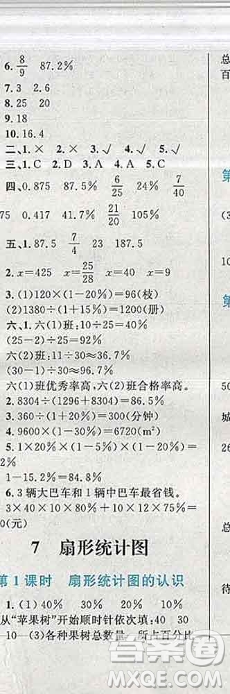 2019年小學同步考優(yōu)化設計小超人作業(yè)本六年級數(shù)學上冊人教版答案