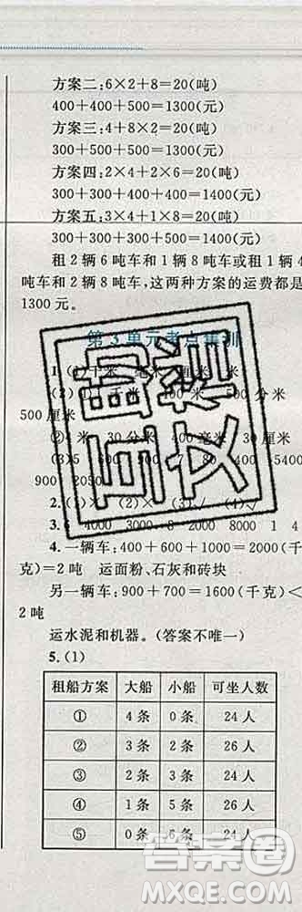 2019年小學(xué)同步考優(yōu)化設(shè)計小超人作業(yè)本三年級數(shù)學(xué)上冊人教版答案