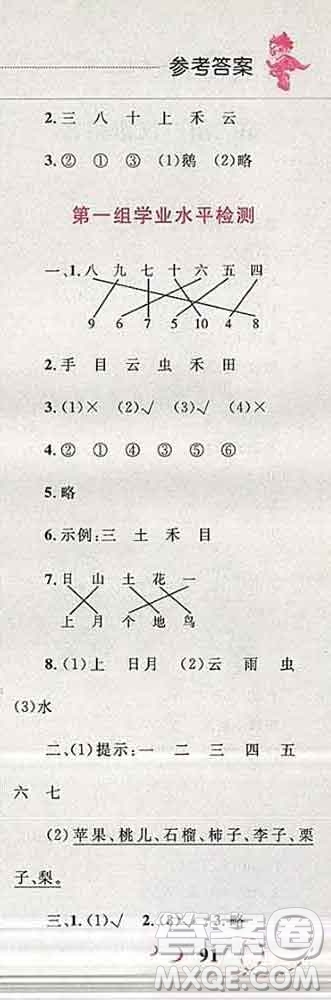 2019年小學(xué)同步考優(yōu)化設(shè)計(jì)小超人作業(yè)本一年級(jí)語(yǔ)文上冊(cè)人教版答案