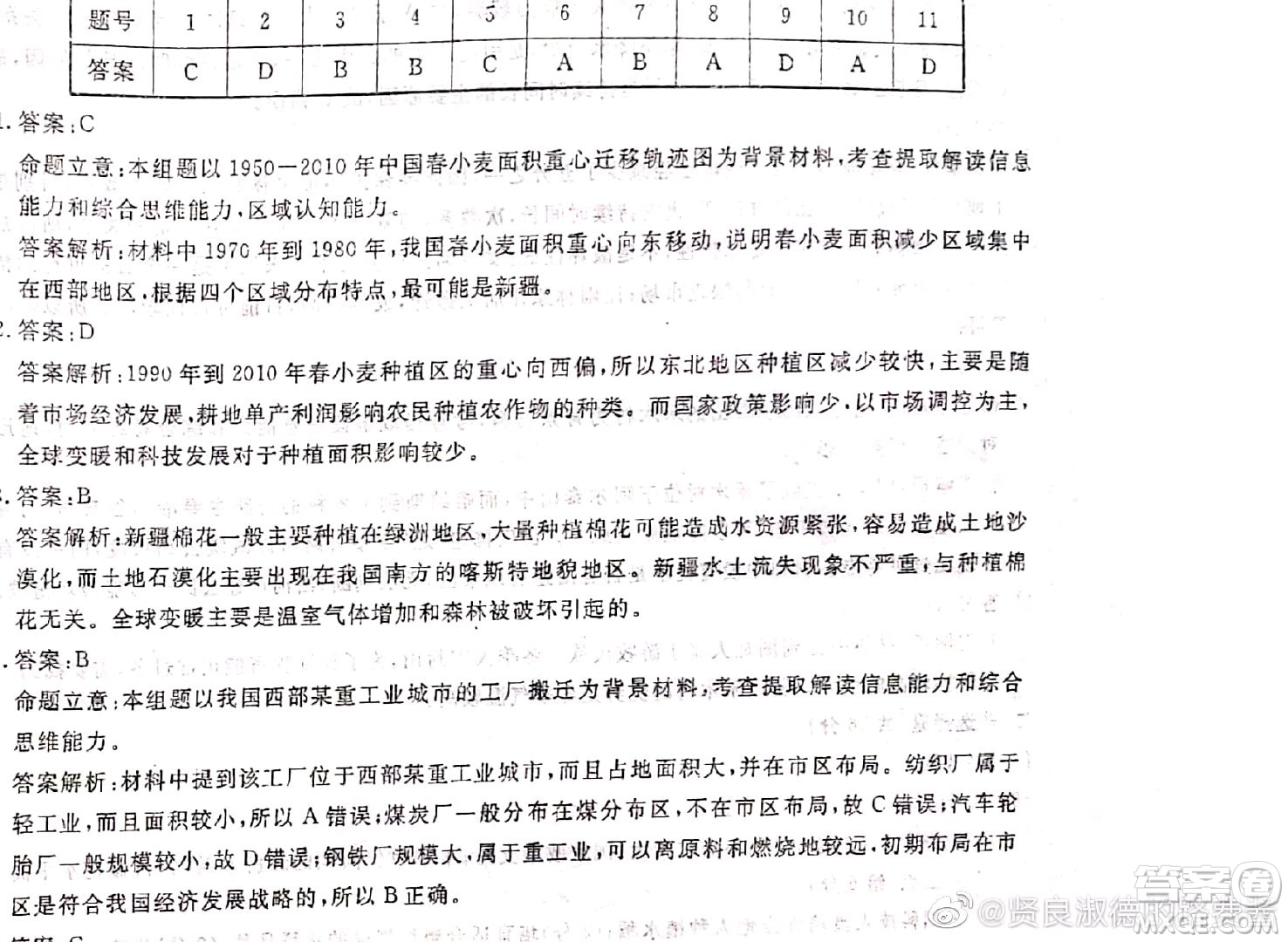 國考1號(hào)高中2020屆畢業(yè)班基礎(chǔ)知識(shí)滾動(dòng)測試6地理答案