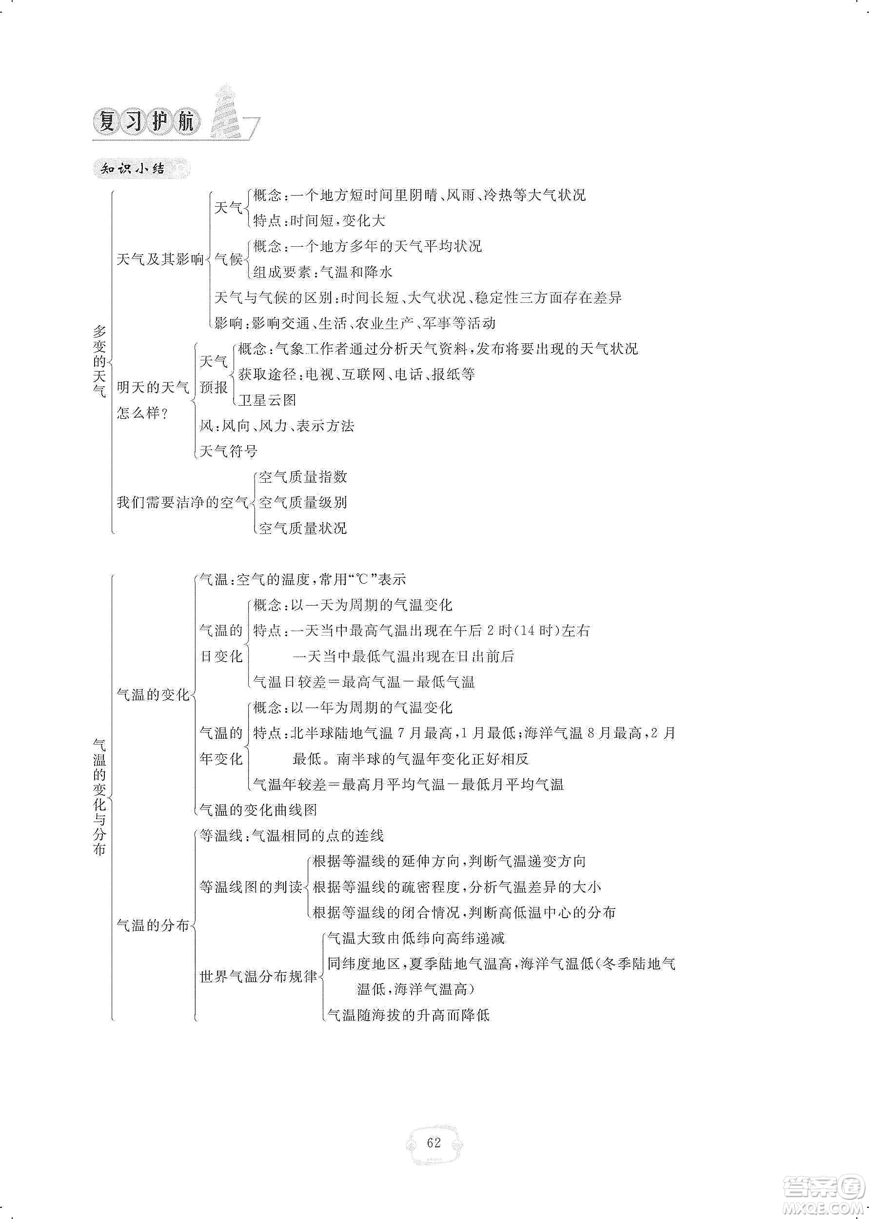 芝麻開花2019領航新課標練習冊七年級地理上冊人教版答案