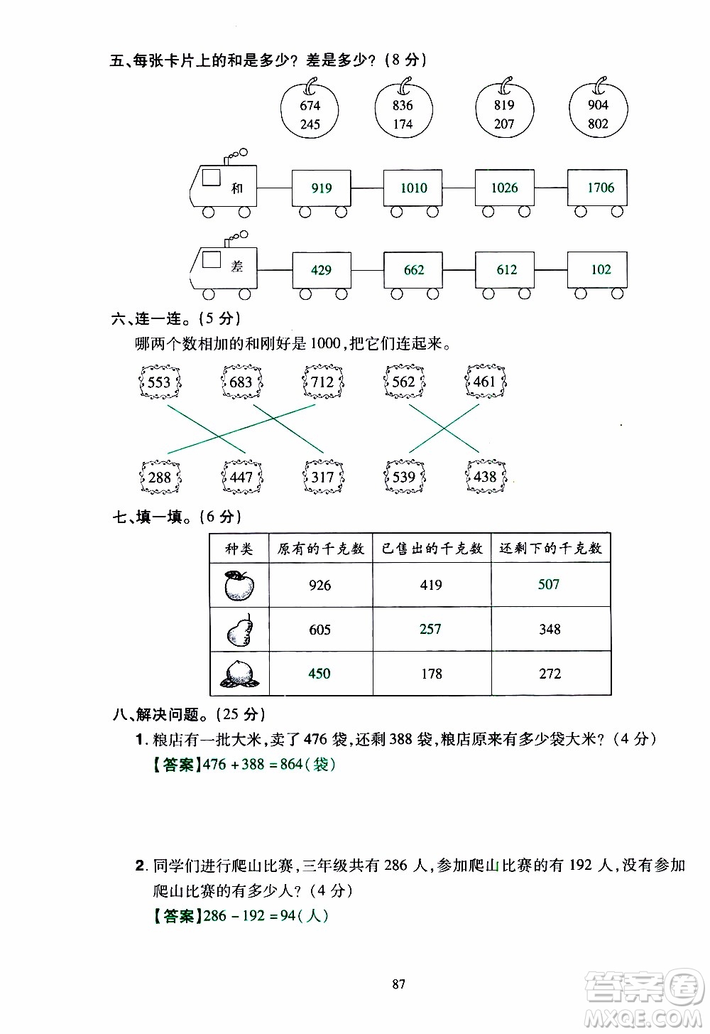 2019年學(xué)海樂(lè)園數(shù)學(xué)三年級(jí)上冊(cè)RJ人教版教師用書(shū)參考答案