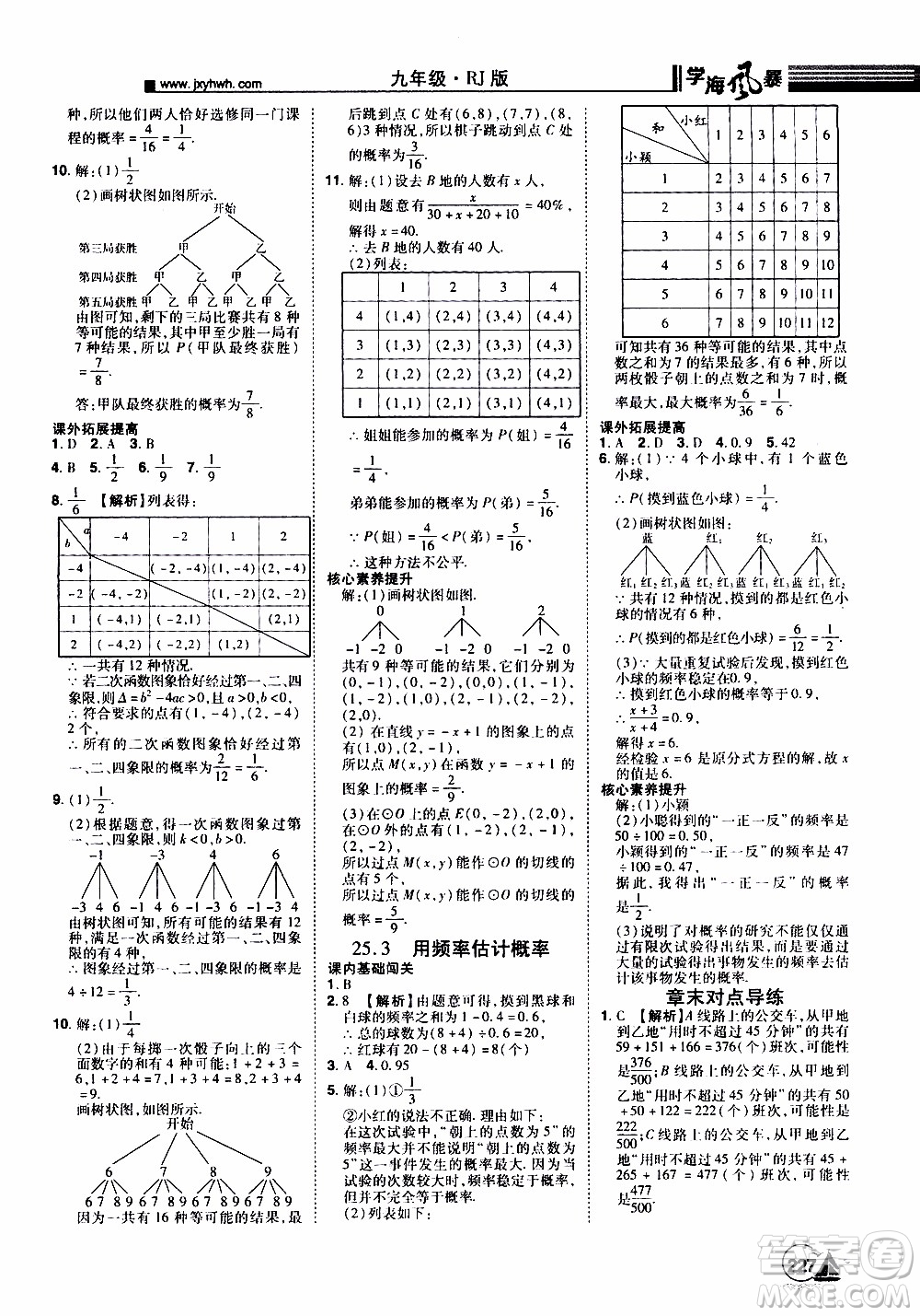 宇恒文化2019年學(xué)海風(fēng)暴初中同步系列數(shù)學(xué)九年級(jí)上冊(cè)RJ人教版參考答案