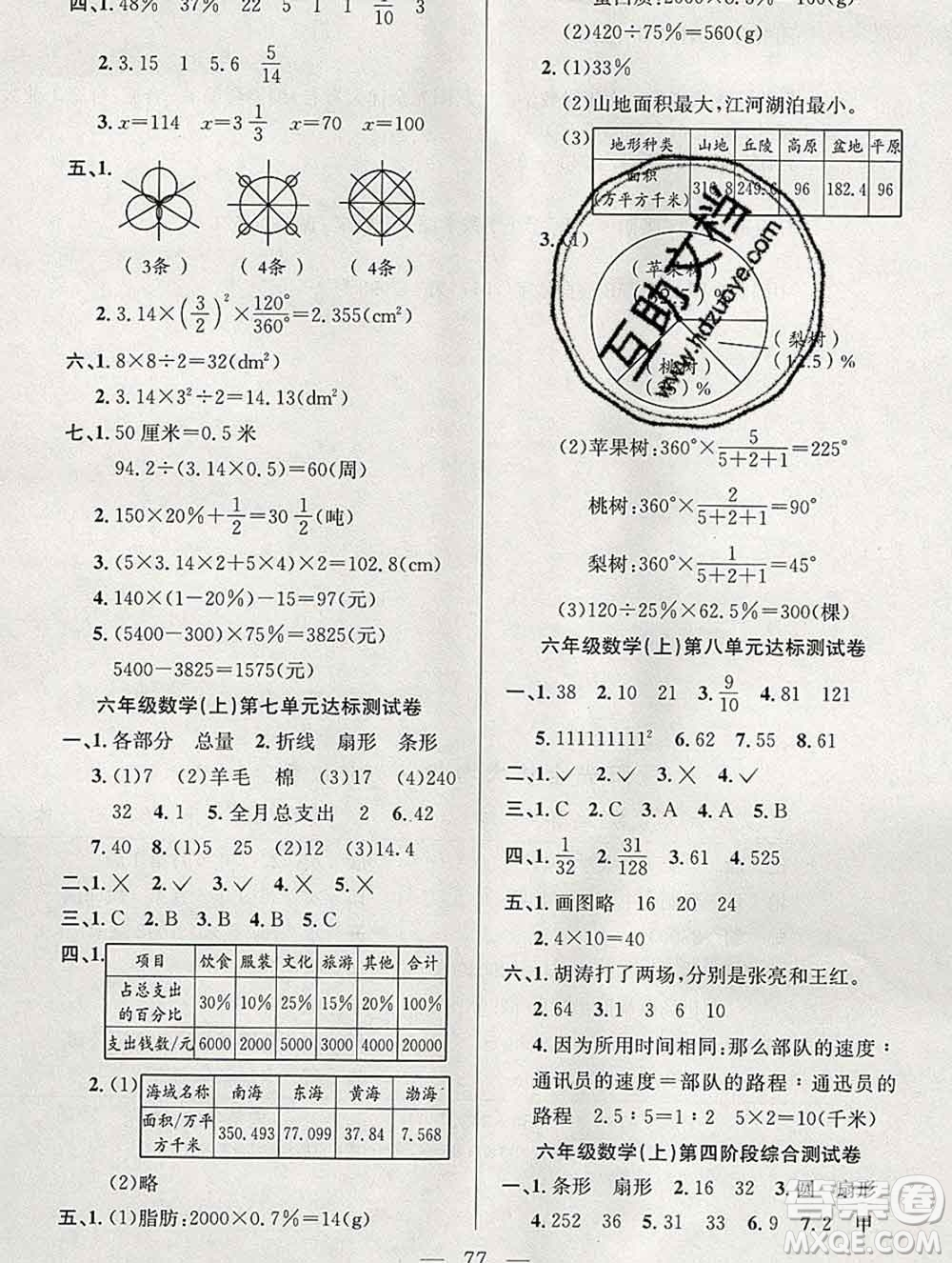 合肥工業(yè)大學(xué)出版社2019年秋陽光全優(yōu)大考卷六年級數(shù)學(xué)上冊人教版答案