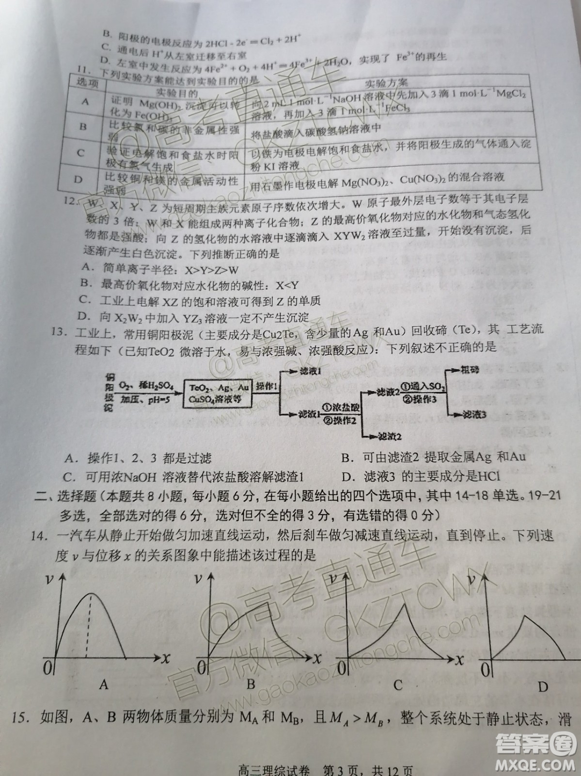 2020屆江西省上饒市民?？荚嚶?lián)盟高三理科綜合試題答案