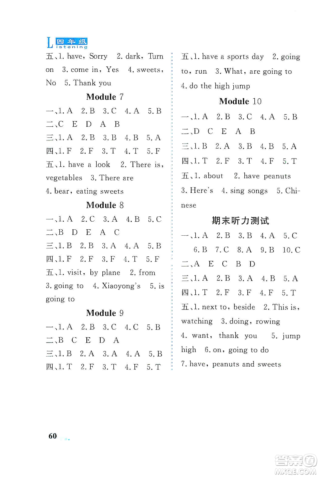 山東科學(xué)技術(shù)出版社2019英語同步聽力練習(xí)冊四年級上冊精編版答案