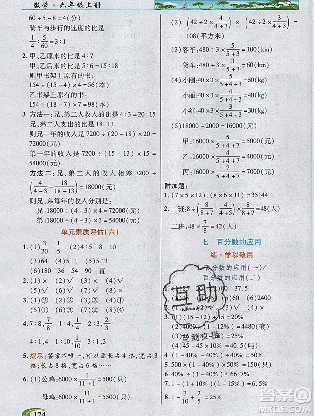 新疆青少年出版社2019年英才教程六年級(jí)數(shù)學(xué)上冊(cè)北師版答案