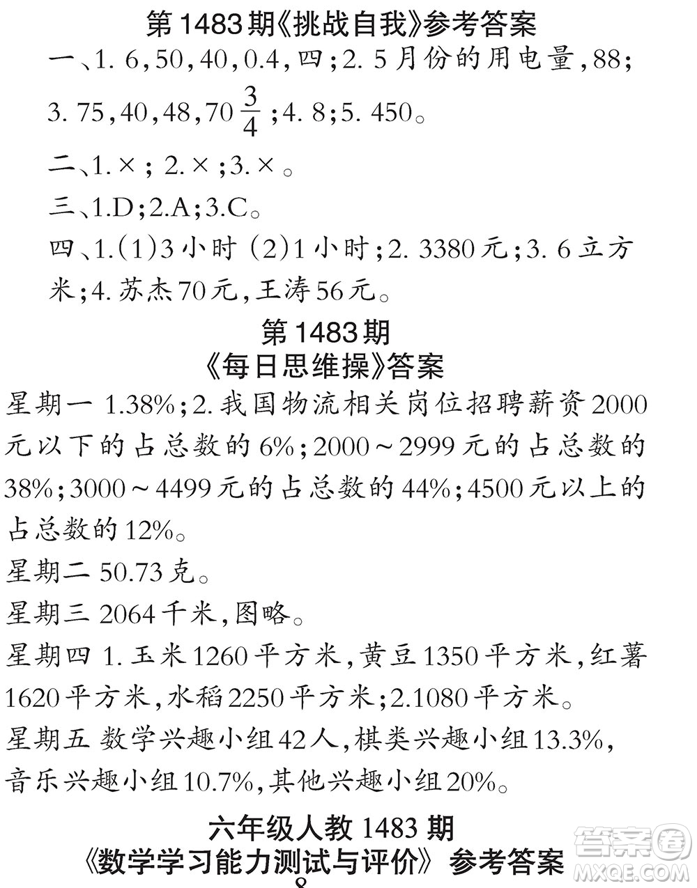 2019小學(xué)生數(shù)學(xué)報(bào)六年級(jí)第1483期答案