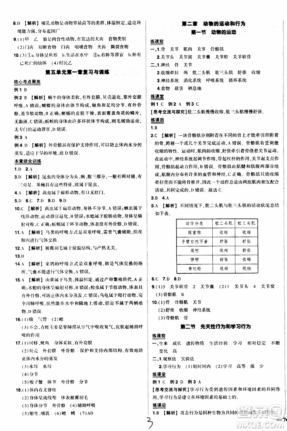 狀語成才路2019年狀元導(dǎo)練八年級上冊生物人教版參考答案