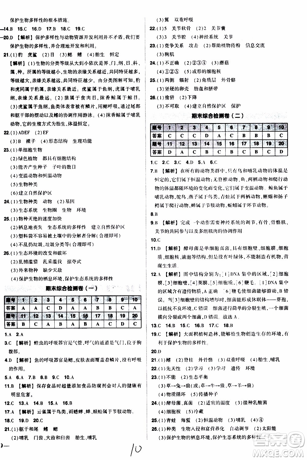 狀語成才路2019年狀元導(dǎo)練八年級上冊生物人教版參考答案