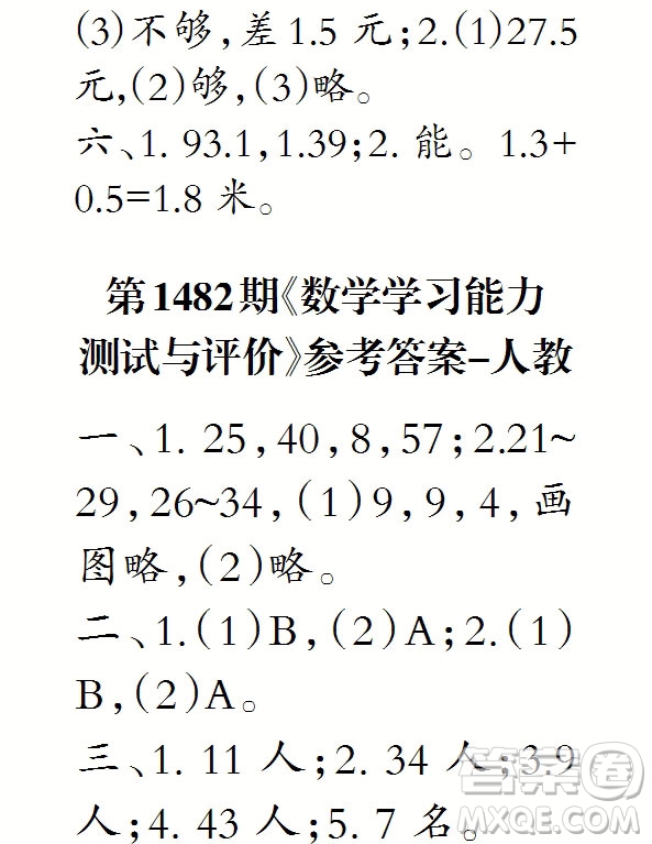 2019年小學(xué)生數(shù)學(xué)報(bào)三年級(jí)上學(xué)期第1482期答案