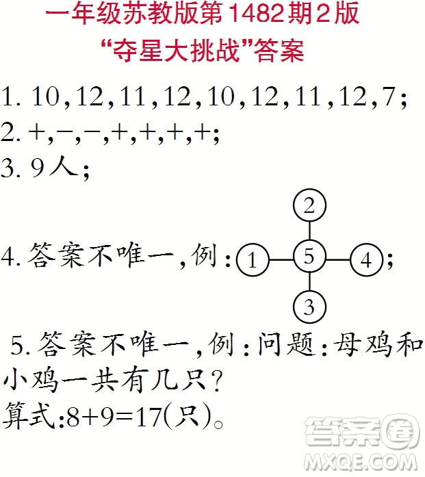 2019年小學(xué)生數(shù)學(xué)報一年級上學(xué)期第1482期答案