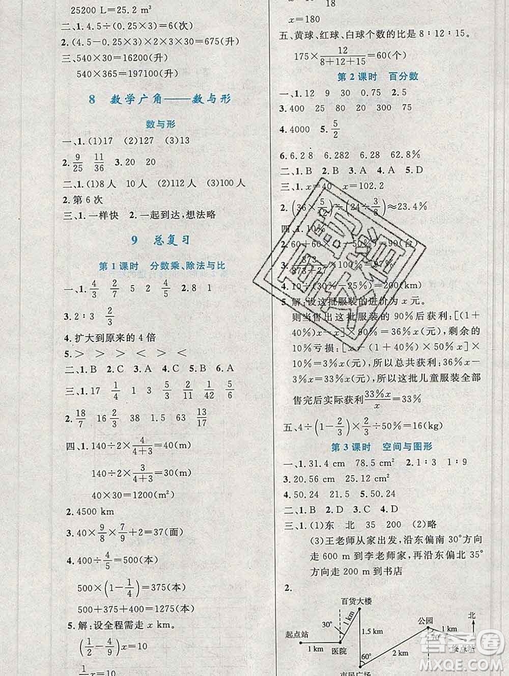 2019年秋新版小學(xué)同步測控優(yōu)化設(shè)計六年級數(shù)學(xué)上冊人教增強(qiáng)版陜西專版答案