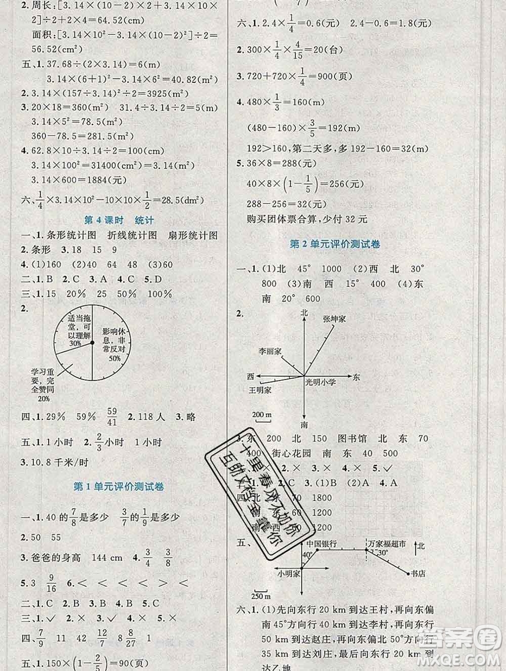 2019年秋新版小學(xué)同步測控優(yōu)化設(shè)計六年級數(shù)學(xué)上冊人教增強(qiáng)版陜西專版答案