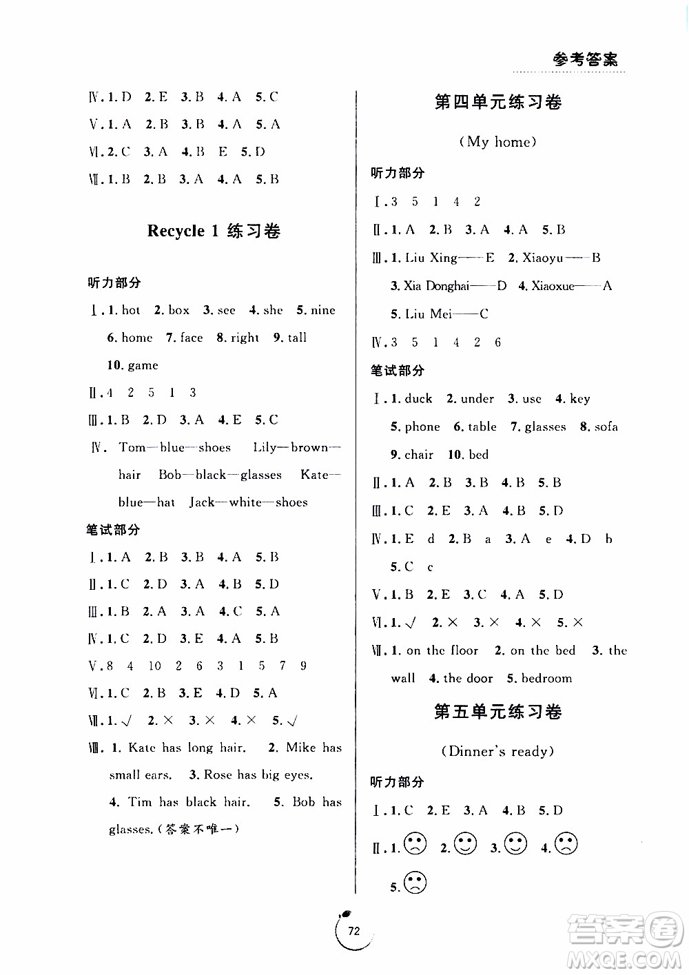 寧波出版社2019年浙江好卷英語(yǔ)四年級(jí)上冊(cè)PEP人教版參考答案