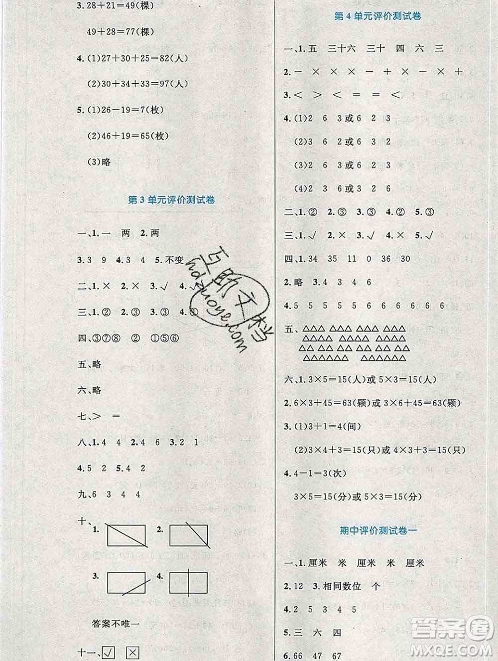 2019年秋新版小學(xué)同步測(cè)控優(yōu)化設(shè)計(jì)二年級(jí)數(shù)學(xué)上冊(cè)人教增強(qiáng)版陜西專(zhuān)版答案