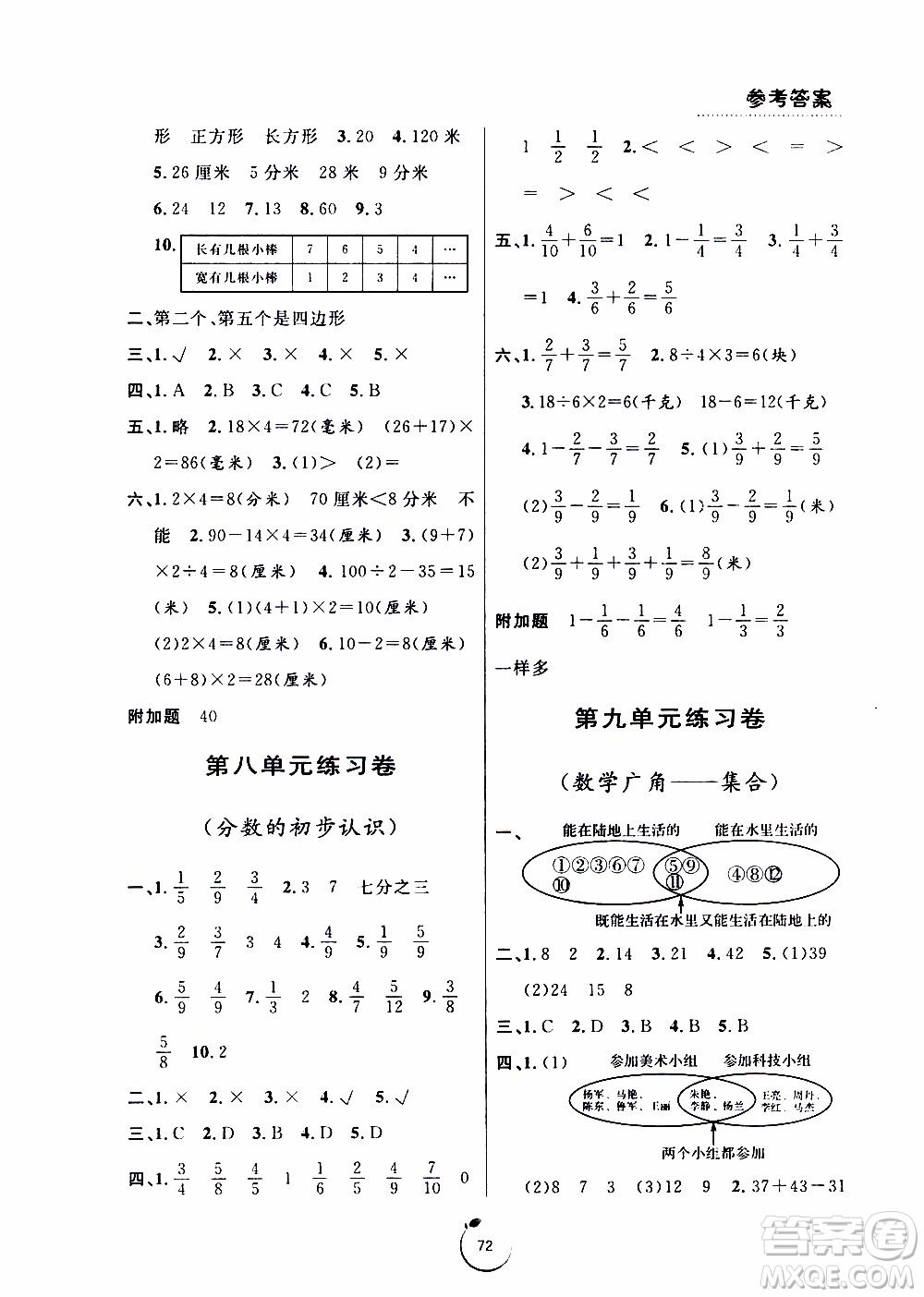 寧波出版社2019年浙江好卷數(shù)學三年級上冊RJ人教版參考答案