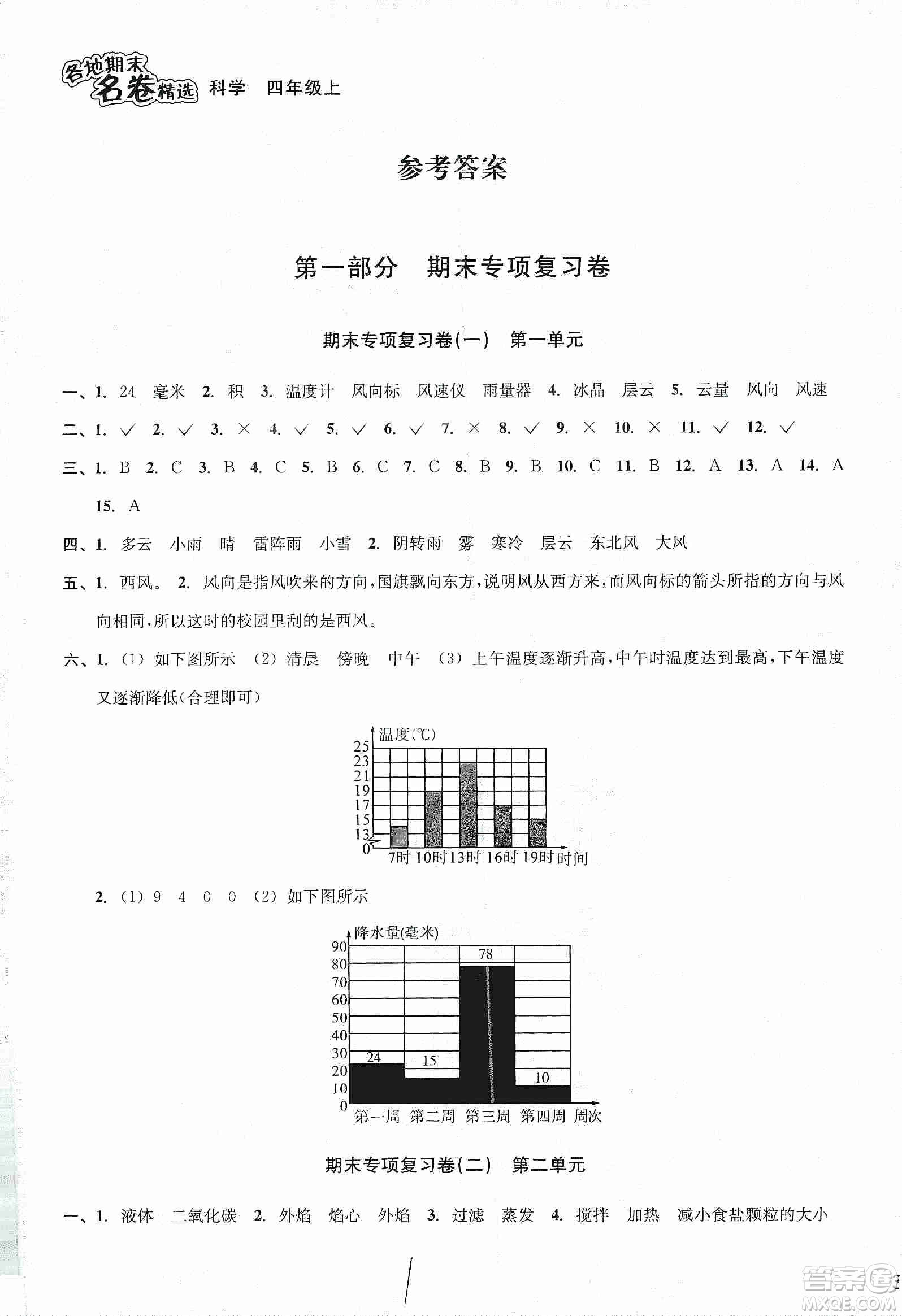 浙江教育出版社2019各地期末名卷精選四年級(jí)科學(xué)上冊(cè)人教版答案