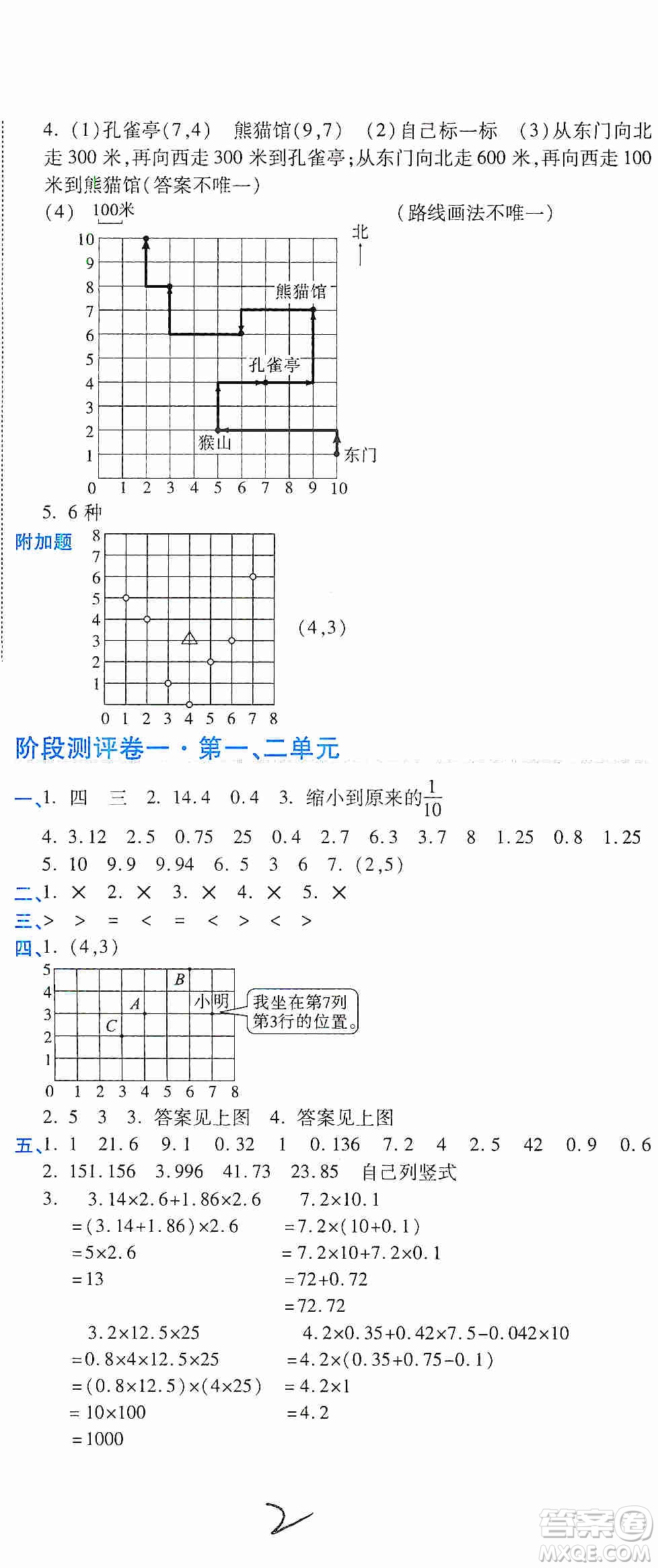 2019期末100分沖刺卷五年級(jí)數(shù)學(xué)上冊人教版答案