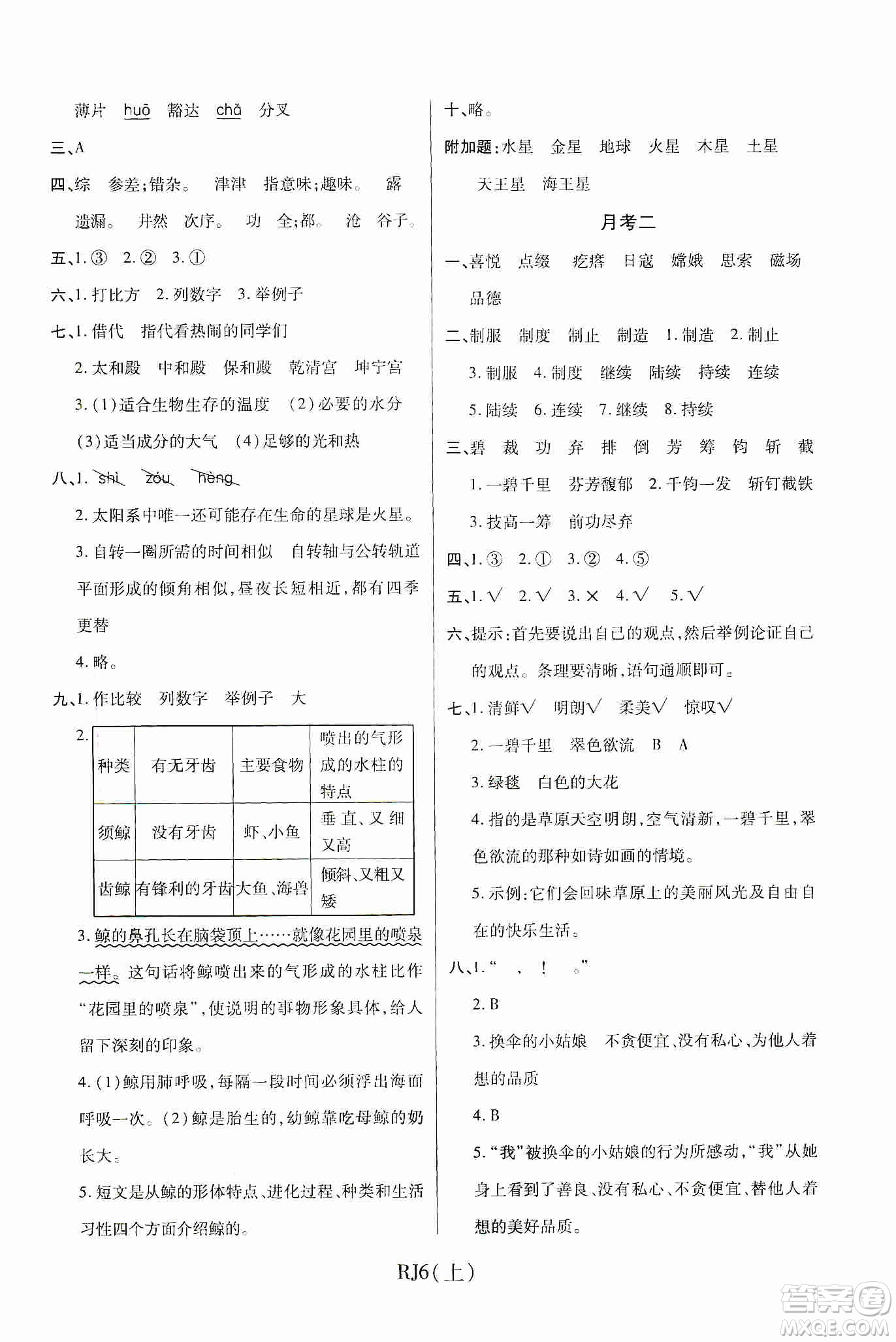 開明出版社2019期末100分沖刺卷六年級(jí)語文上冊人教版答案