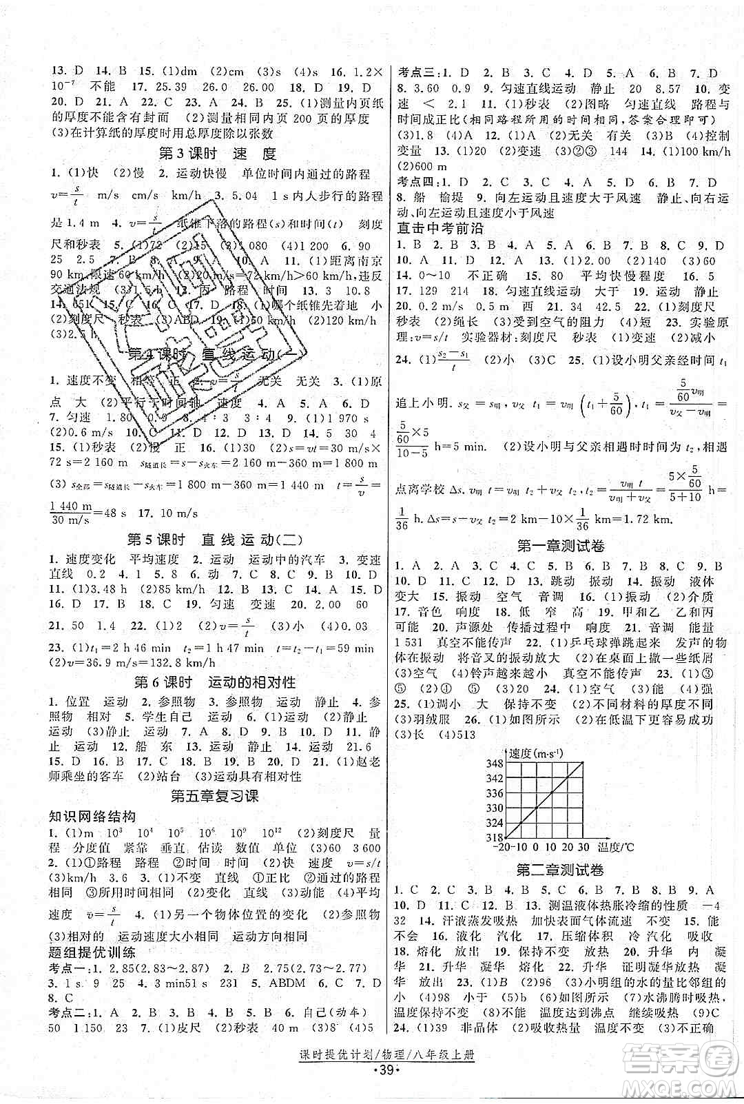 江蘇人民出版社2019課時提優(yōu)計劃作業(yè)本八年級物理上冊國標(biāo)蘇科版答案