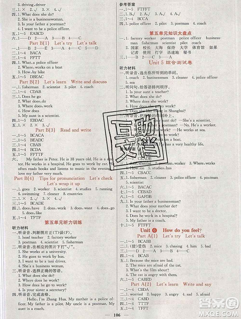 沈陽(yáng)出版社2019年秋課堂點(diǎn)睛六年級(jí)英語(yǔ)上冊(cè)人教版參考答案