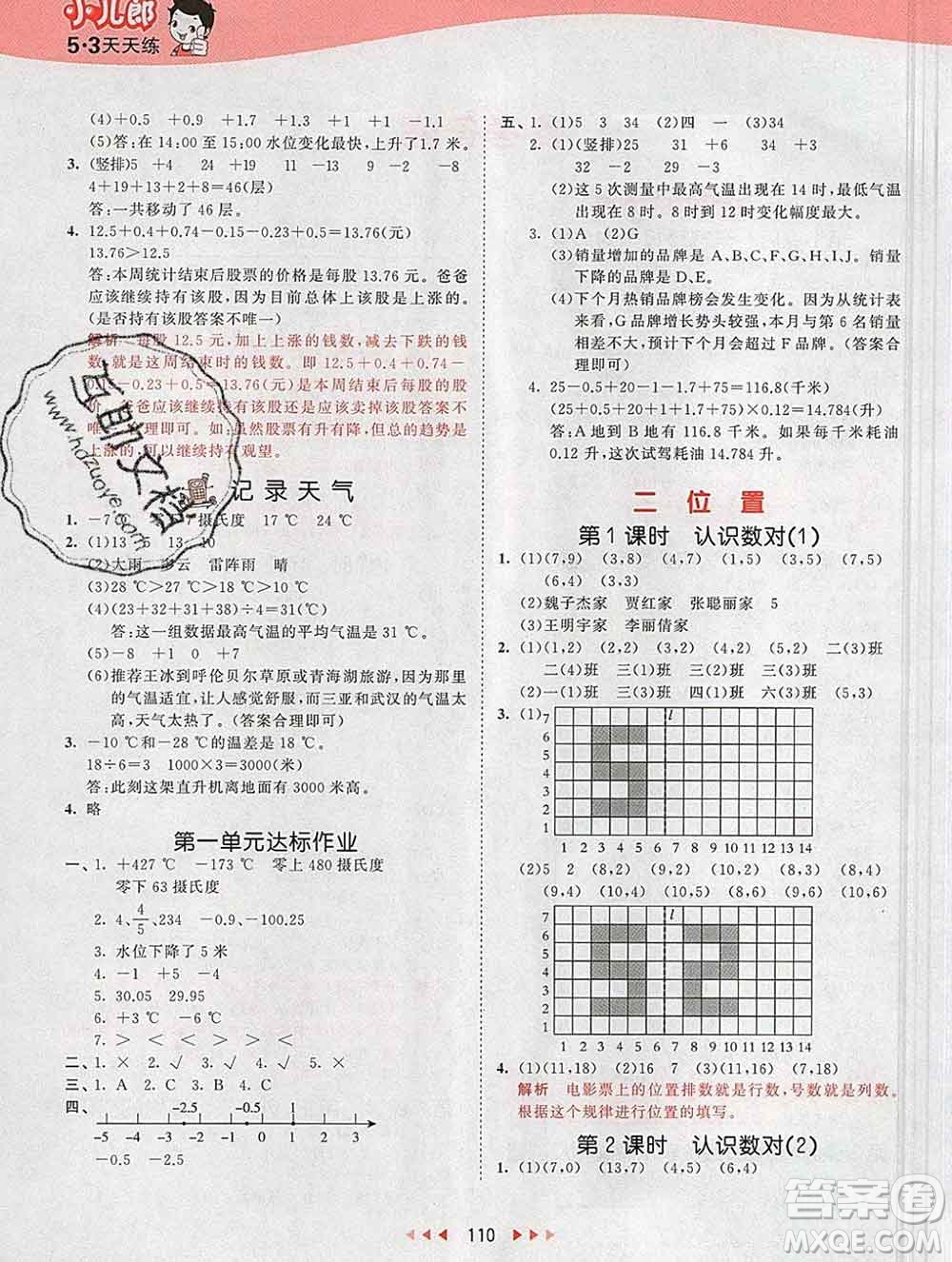 2020年春小兒郎53天天練六年級數(shù)學(xué)下冊冀教版參考答案