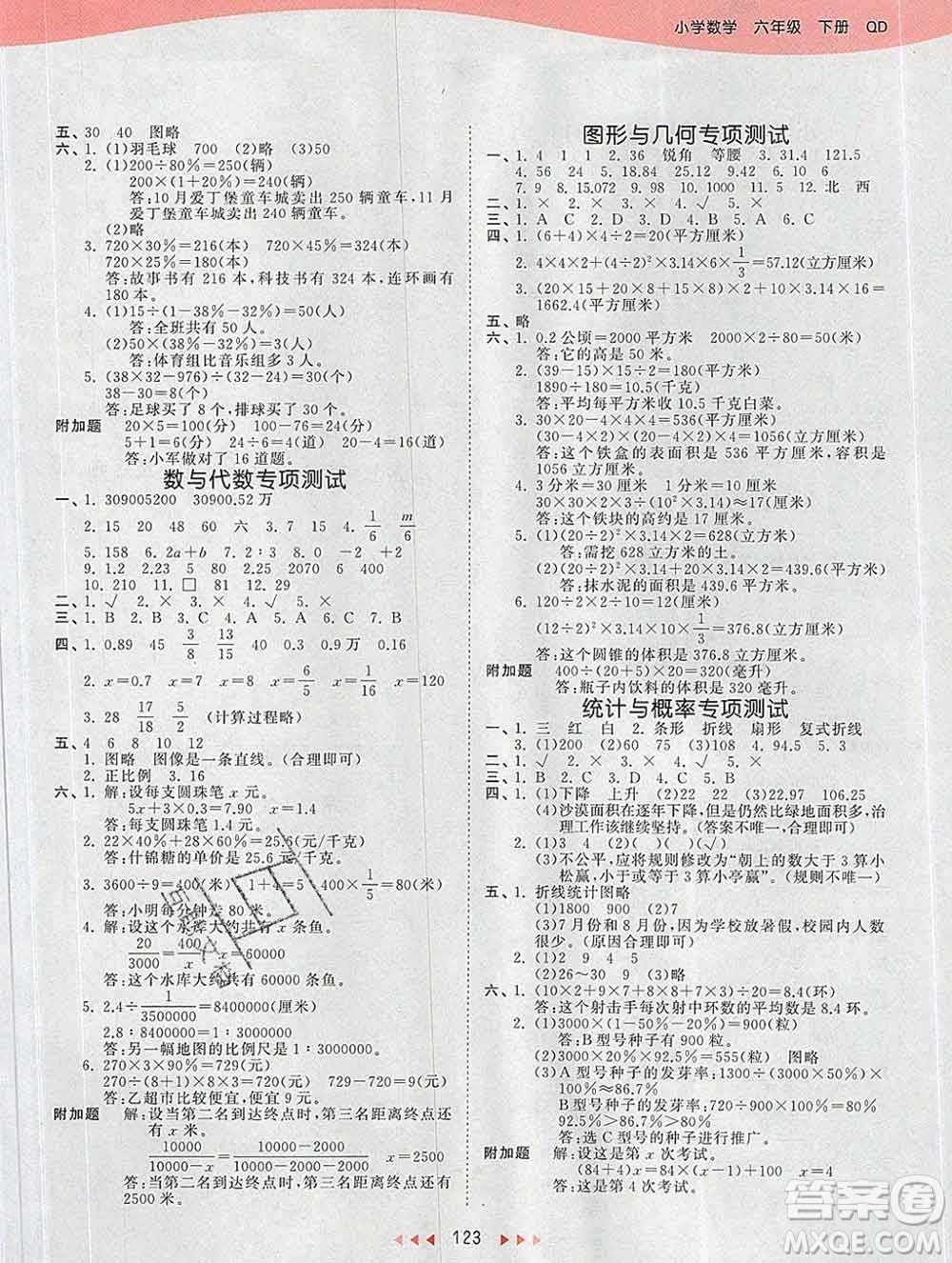 2020年春小兒郎53天天練六年級數(shù)學(xué)下冊青島版參考答案