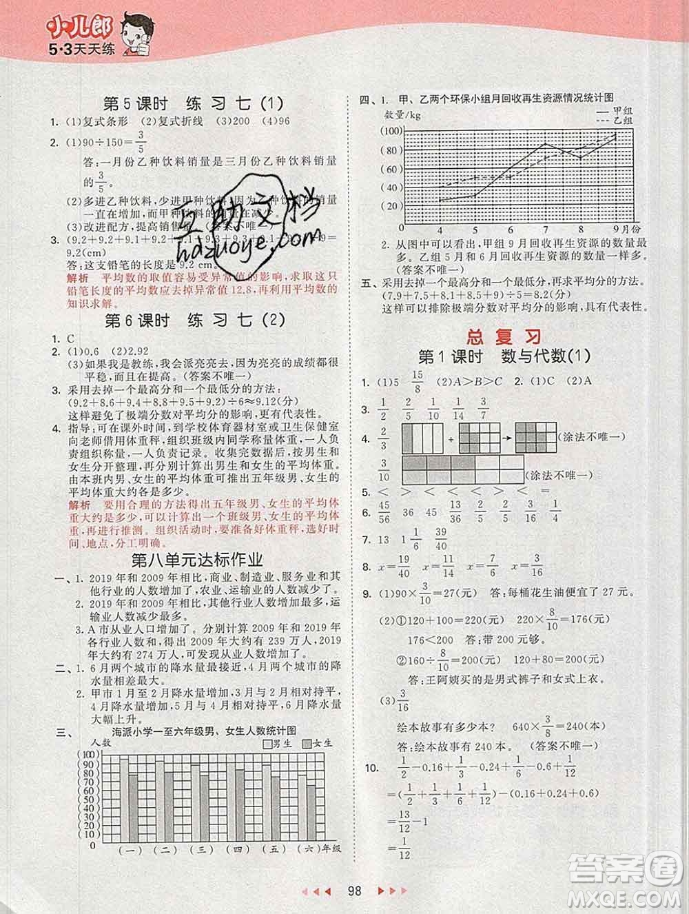 2020年春小兒郎53天天練五年級數(shù)學下冊北師版參考答案