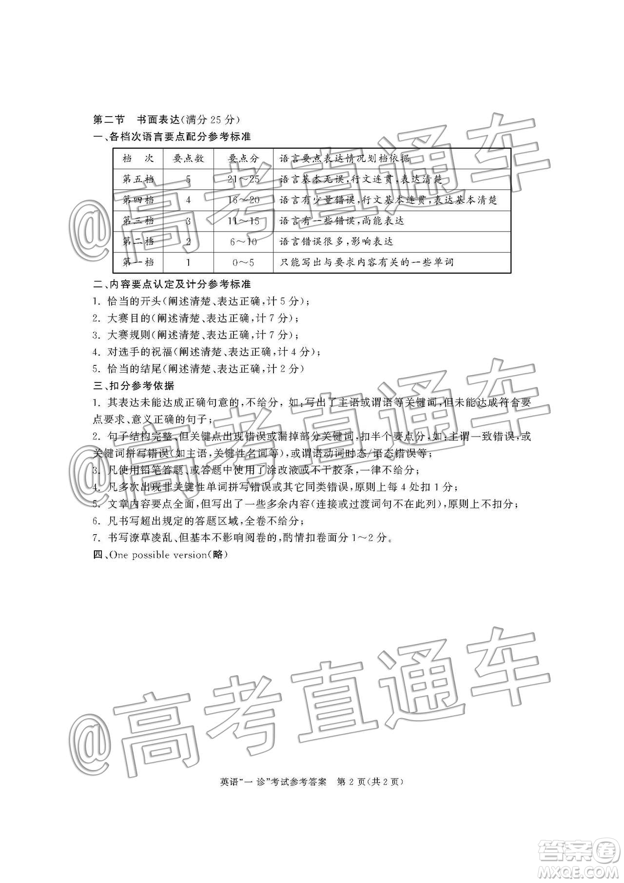 2020屆成都高三一診英語答案